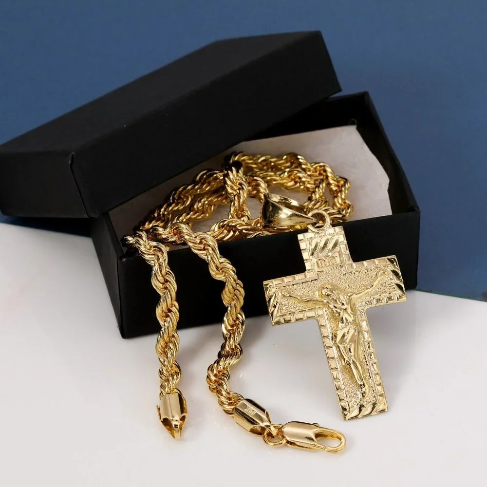 14k Gold Jesus Pendant + Necklace